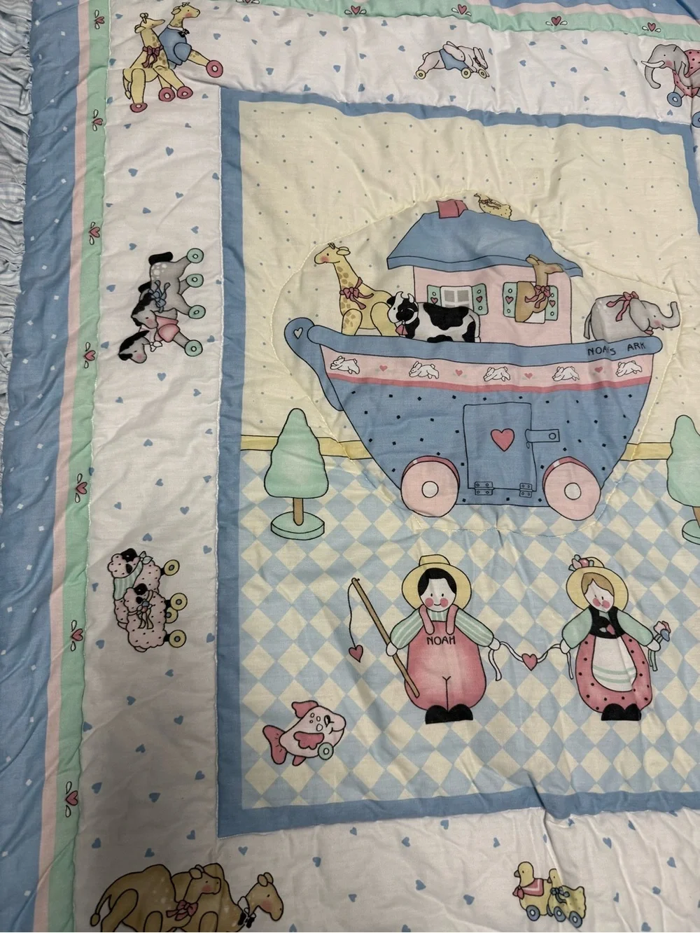 VTG 90s Daisy Kingdom Noah’s Nursery Ark Crib Quilt & Wall piece